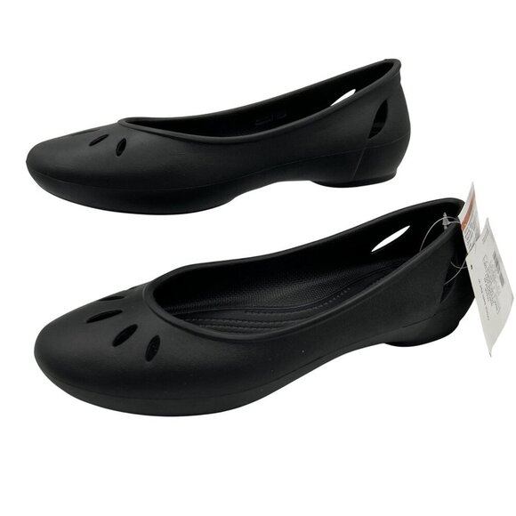 Crocs NEW Womens 8 Kelli Black Ballet Flat Shoes Slip On Comfort Loafer Office - Picture 2 of 11